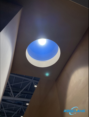 Realistic smart skylight using Rayleigh scattering to mimic daylight, supporting app and voice control.