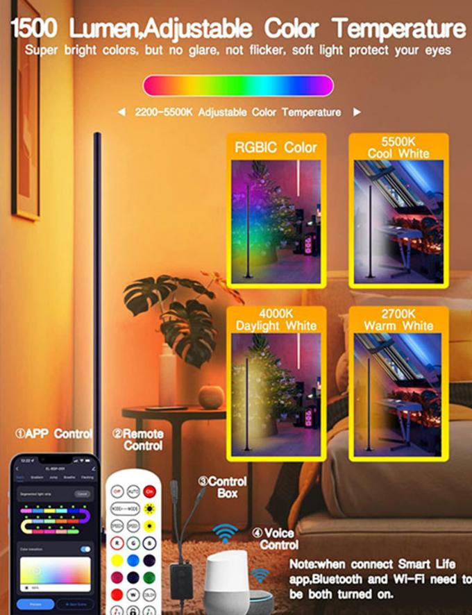 Nordic Modern RGB LED Floor Lamp Indoor Dimmable WiFi Alexa Voice Control